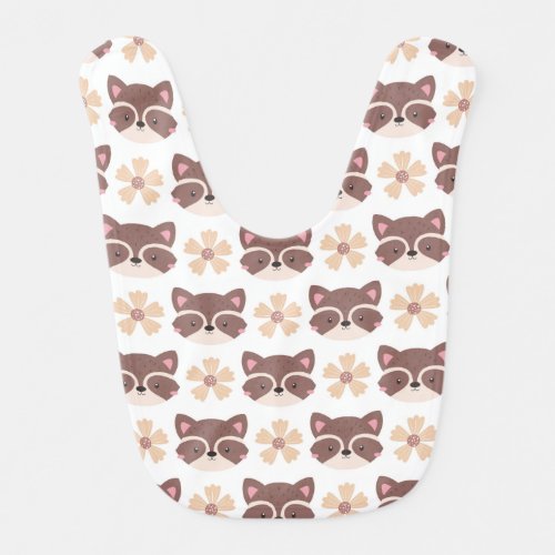 Cute Raccoons and Floral Pattern  Baby Bib