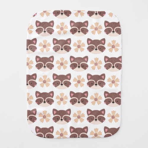 Cute Raccoons and Floral Pattern  Baby Burp Cloth