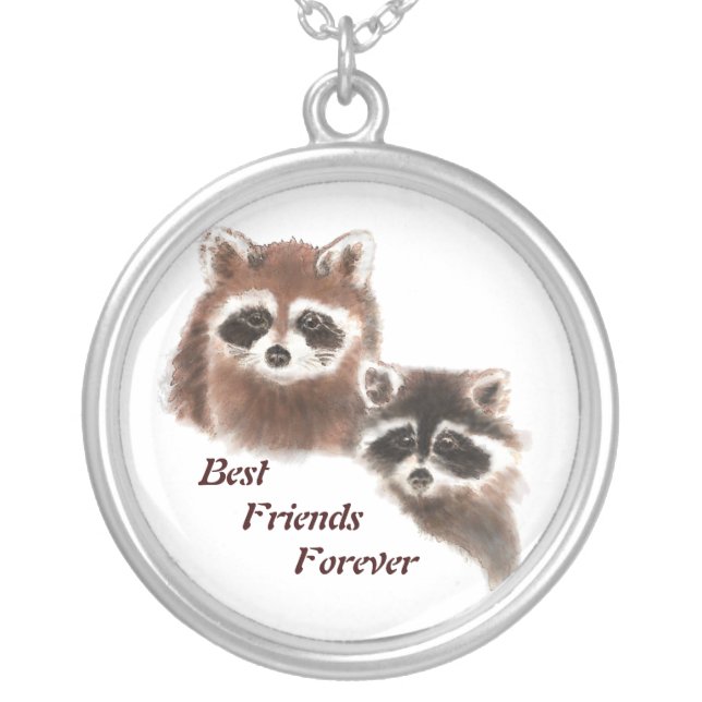Cute Raccoons, Best Friends Forever, BFF, Silver Plated Necklace (Front)