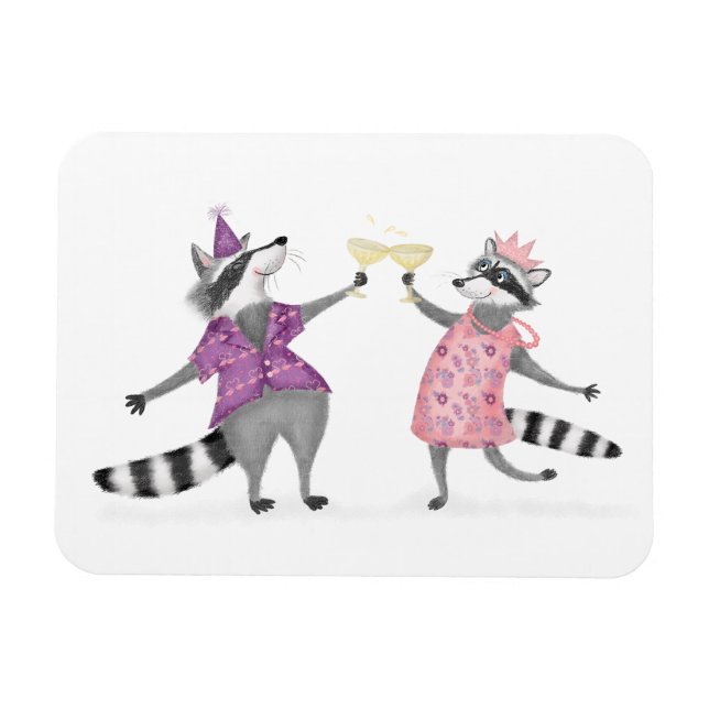 Cute raccoons celebrating party animal magnet (Horizontal)