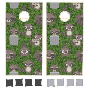 cute raccoons garbage trash cans cornhole set