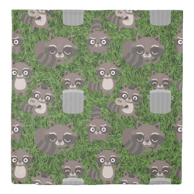 cute raccoons garbage trash cans duvet cover (Front)