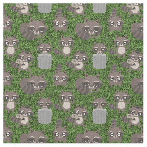 cute raccoons garbage trash cans fabric