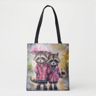 Cute Raccoons in the Rain  Tote Bag