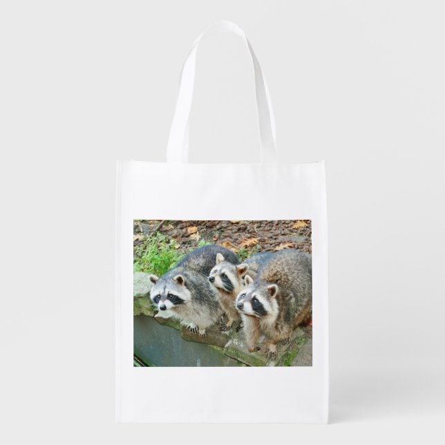Cute Raccoons Reusable Grocery Bag (Front)