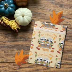 Cute Raccoons Twins New Baby Wrapping Paper