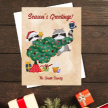 Cute Raccoons Watercolor Christmas