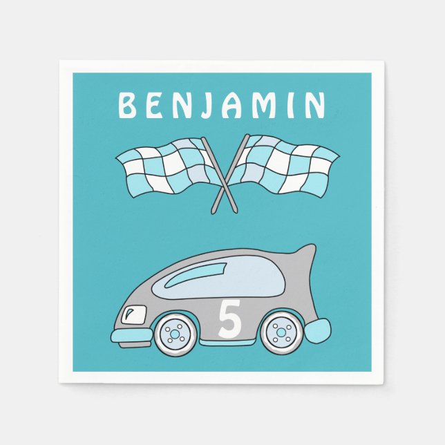 Cute Race Car Age Name KId`s Birthday Party Napkins (Front)