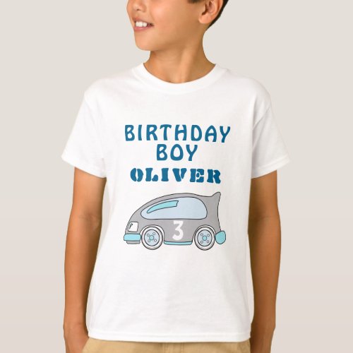 Cute Race Car Blue Birthday Boy Guest of Honor T_Shirt