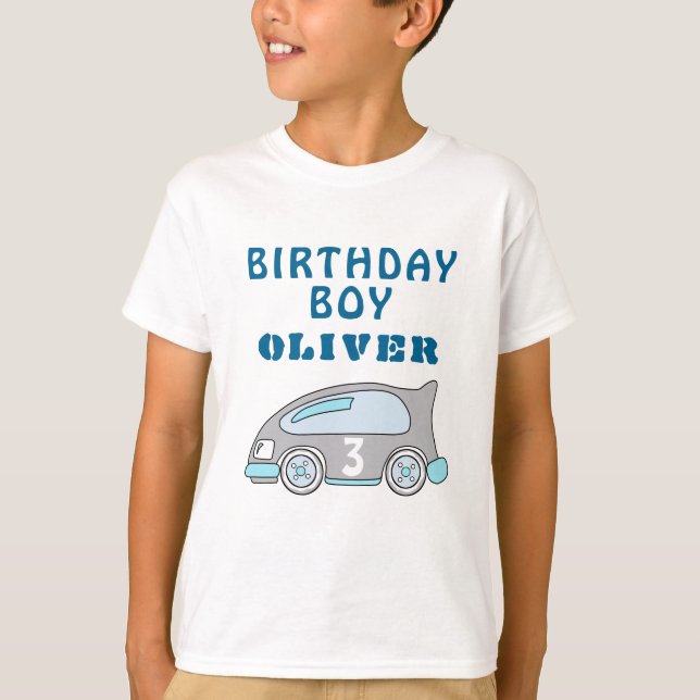 Cute Race Car Blue Birthday Boy Guest of Honor T-Shirt (Front)