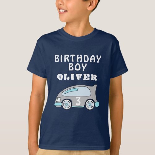 Cute Race Car Blue Birthday Boy Guest of Honor T_Shirt