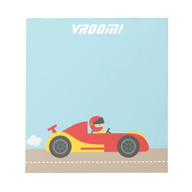 Cute Race Car Boy Racer Notepad (Front)