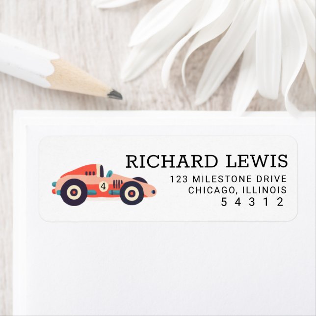 Cute Race Car Kids Birthday Address Label (Insitu)