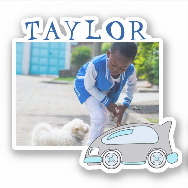 Cute Race Car Name Photo Kids Sticker (Front)