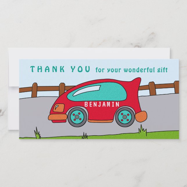 Cute Race Car Red Boy Birthday Thank you Card (Front)