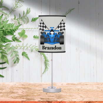 Cute Racecar Flags Add Name Boys Room Lamp by DoodlesGifts at Zazzle