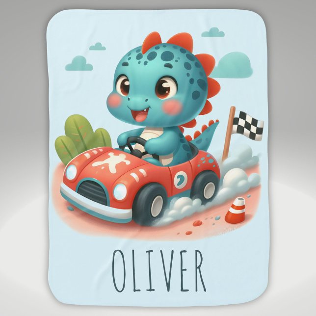 Cute Racer Dino Driving a Fast Car Baby Blanket (Creator Uploaded)