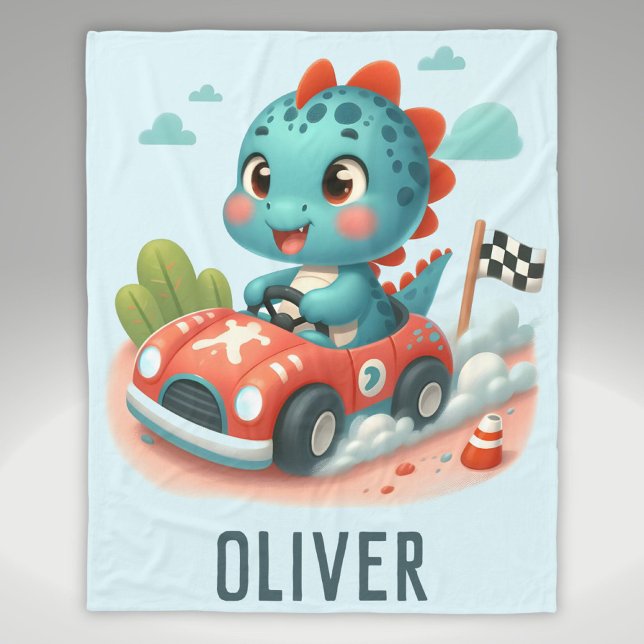 Cute Racer Dino Driving a Fast Car Fleece Blanket (Creator Uploaded)