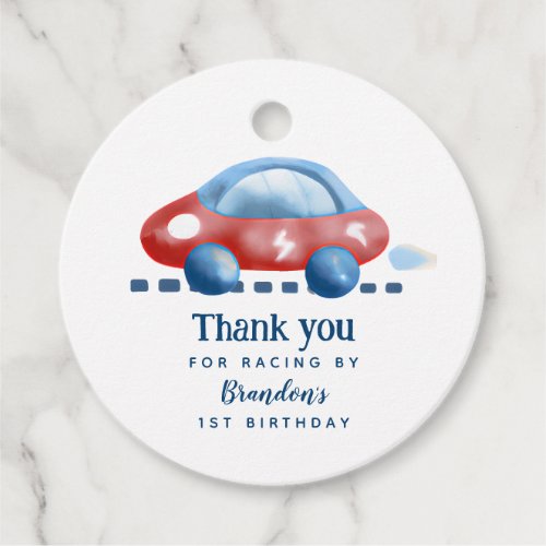 Cute Racing Car First Birthday Thank You Favor Tags