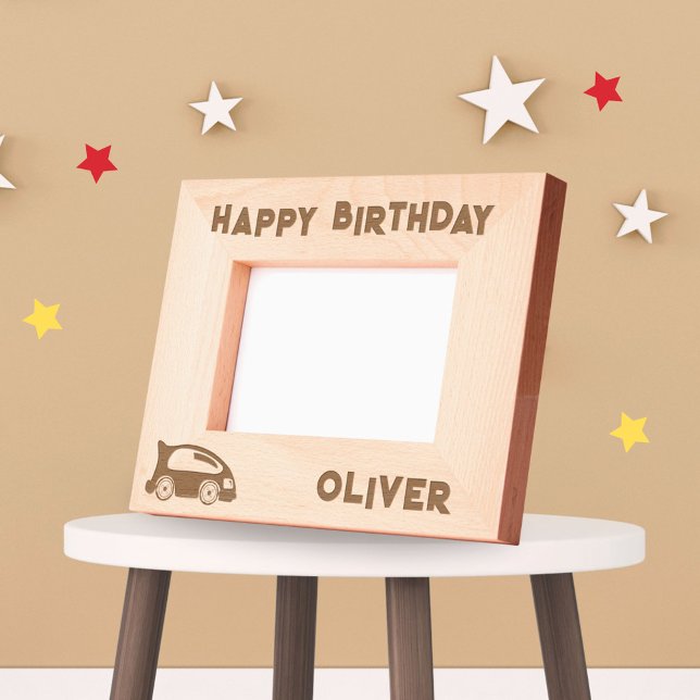 Cute Racing Car Happy Birthday Boy Photo Engraved Frames (Creator Uploaded)