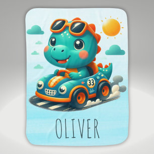 Cute Racing Dinosaur in a Car Baby Blanket