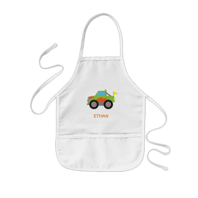 Cute Racing Green Monster Truck for Boys Kids' Apron (Front)