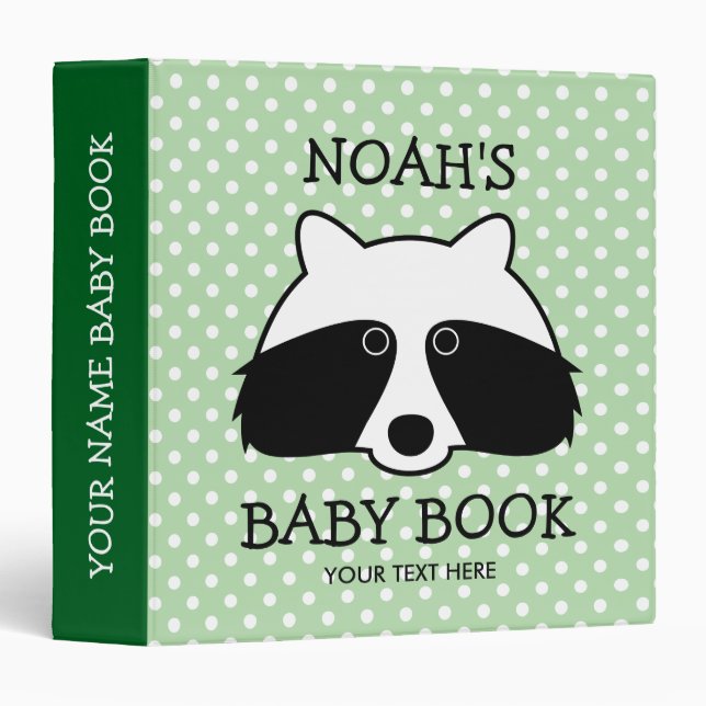 Cute racoon cartoon personalized baby photo album 3 ring binder (Front/Spine)