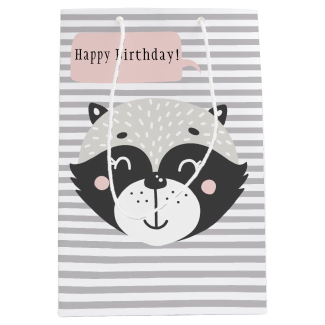 Cute Racoon Grey Striped Gift Bag - Medium, Matte