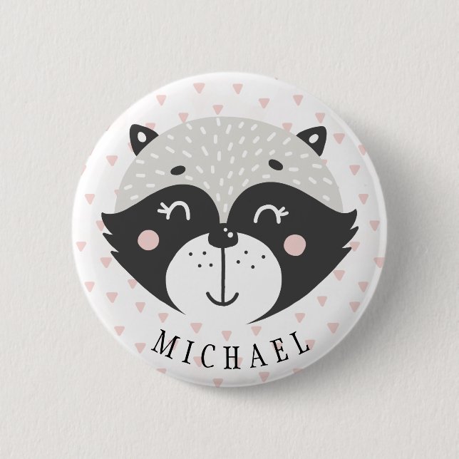 Cute Racoon Kids Birthday Favor Name Button (Front)