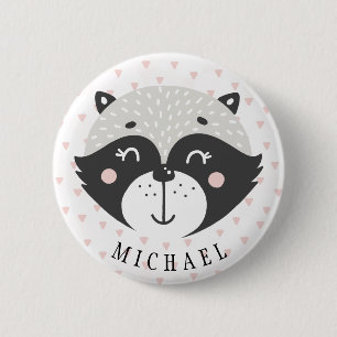 Cute Racoon Kids Birthday Favor Name Button