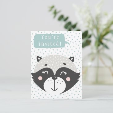 Cute Racoon Kids Birthday Invitation Postcard