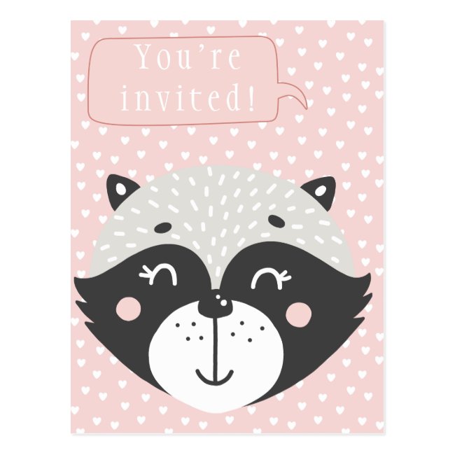 Cute Racoon Kids Birthday Invitation Postcard