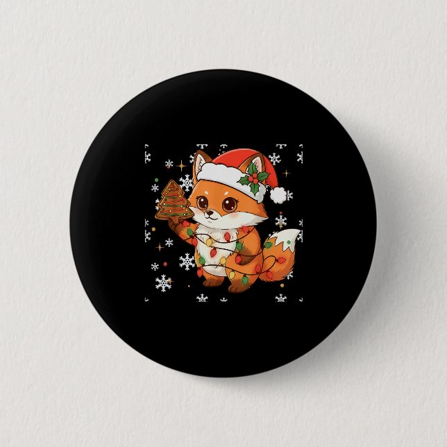 Cute Racoon Lights Tree Cake Funny Xmas Merry Chri Button (Front)