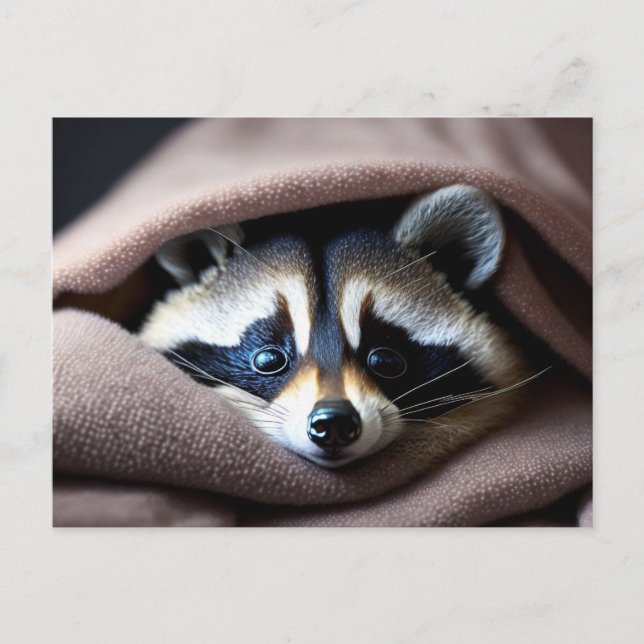 Cute Racoon nestled in a soft blanket  Postcard (Front)