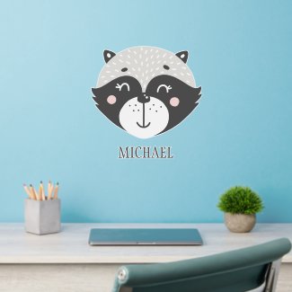 Cute Racoon Nursery or Kids Bedroom Wall Decal