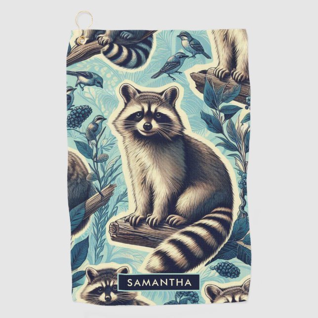Cute Racoon Pattern Golf Towel (Front)