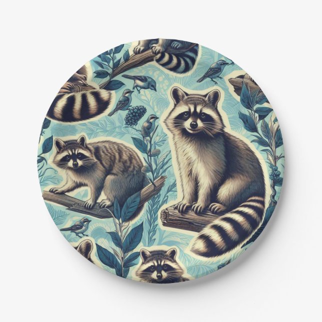 Cute Racoon Pattern Paper Plates (Front)