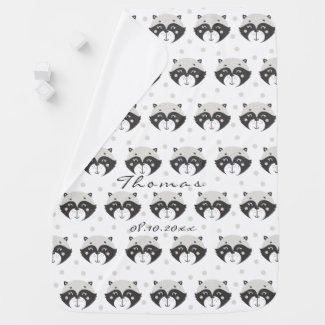 Cute Racoon Pattern Personalized Baby Blanket