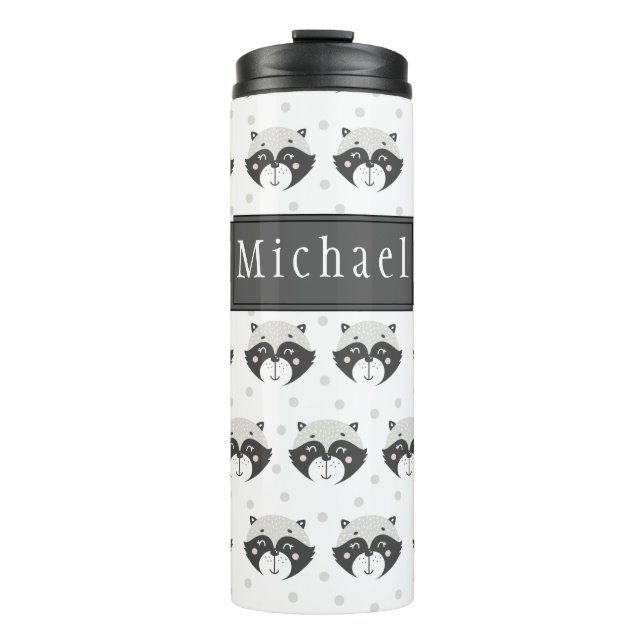 Cute Racoon Pattern Personalized Thermal Tumbler (Front)