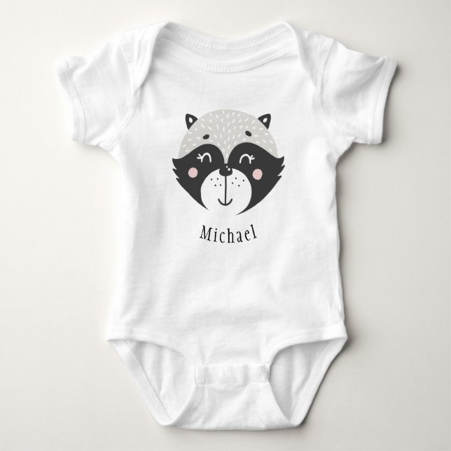 Cute Racoon Personalized Baby Jersey Bodysuit (Front)