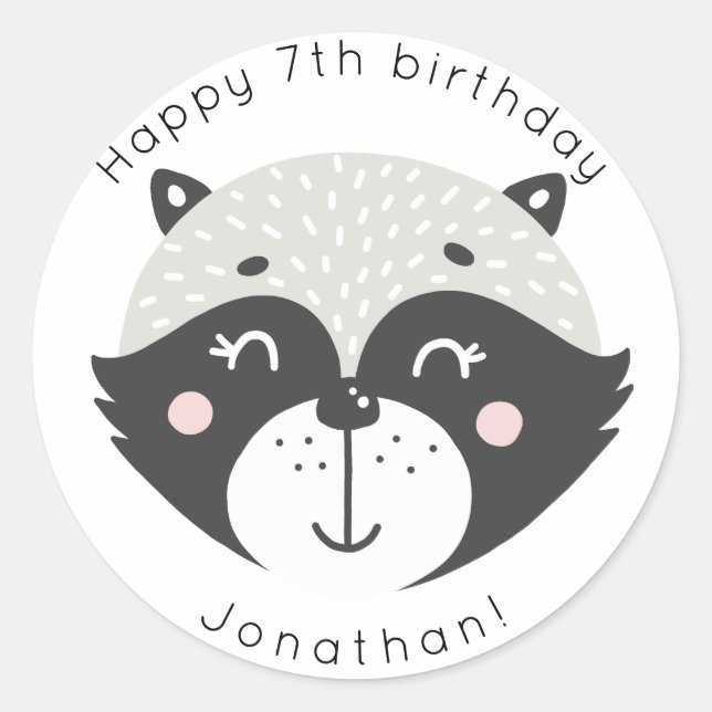 Cute Racoon | Personalized Birthday Stickers (Front)