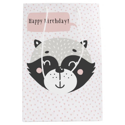 Cute Racoon _ Pink Confetti Kids Birthday Gift Bag
