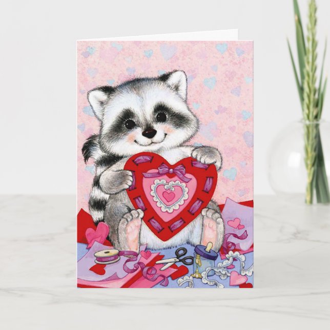 Cute racoon Valentines day customizable card (Front)