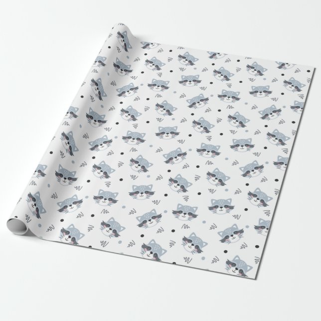 Cute Racoons Wrapping Paper (Unrolled)