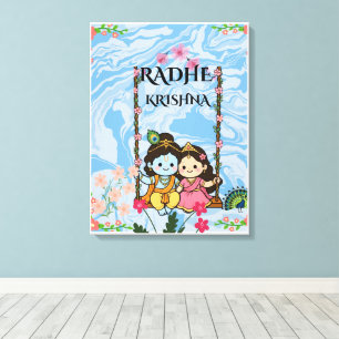 Cute Radha Krishna on Swing Wall Art   Shri Radhe 