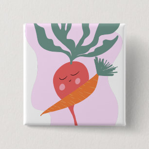 Cute Radish and Carrot Cartoon Button