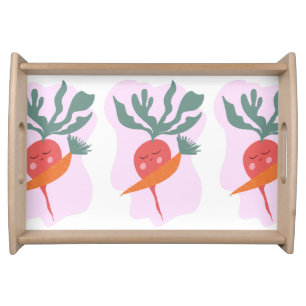 Cute Radish and Carrot Cartoon Pattern Serving Tray