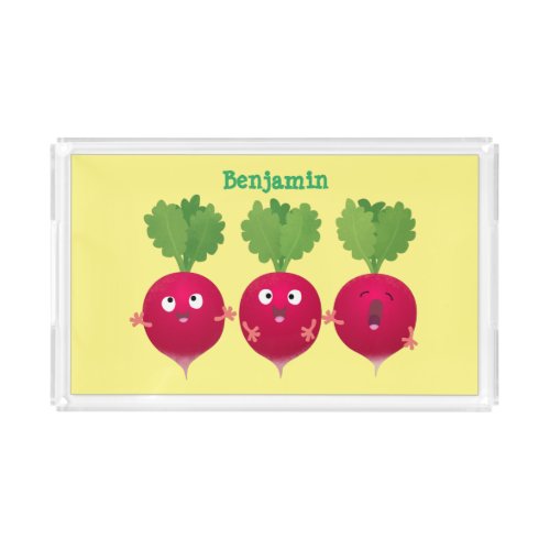 Cute radishes singing trio cartoon vegetables acrylic tray