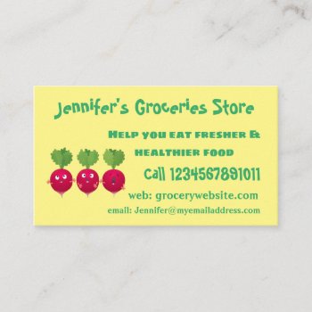 Cute Radishes Singing Trio Cartoon Vegetables Business Card by thefrogfactory at Zazzle