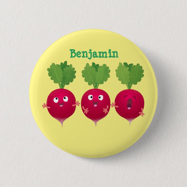 Cute radishes singing trio cartoon vegetables button (Front)